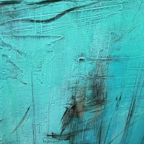 アルミサッシ絵画　青空　30年前の作品 アートパネル BWA120 水の抽象 50x50cm 抽象画 絵画 50角 青 海