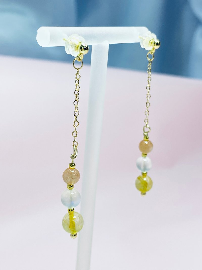 橙月亮石 月亮石 金髮晶 14KGF 耳環 - 耳環/耳夾/耳骨夾 - 水晶 橘色