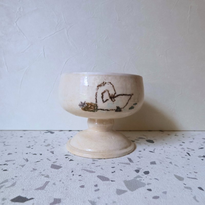 天鵝手繪小高台 / 甜點杯 - 擺飾/家飾品 - 陶 白色