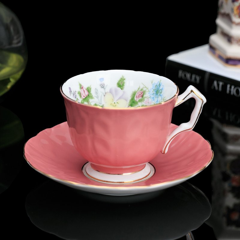 英國製Aynsley Tudor都鐸花卉細緻骨瓷歐式咖啡杯盤下午茶杯組 - 咖啡杯/馬克杯 - 瓷 