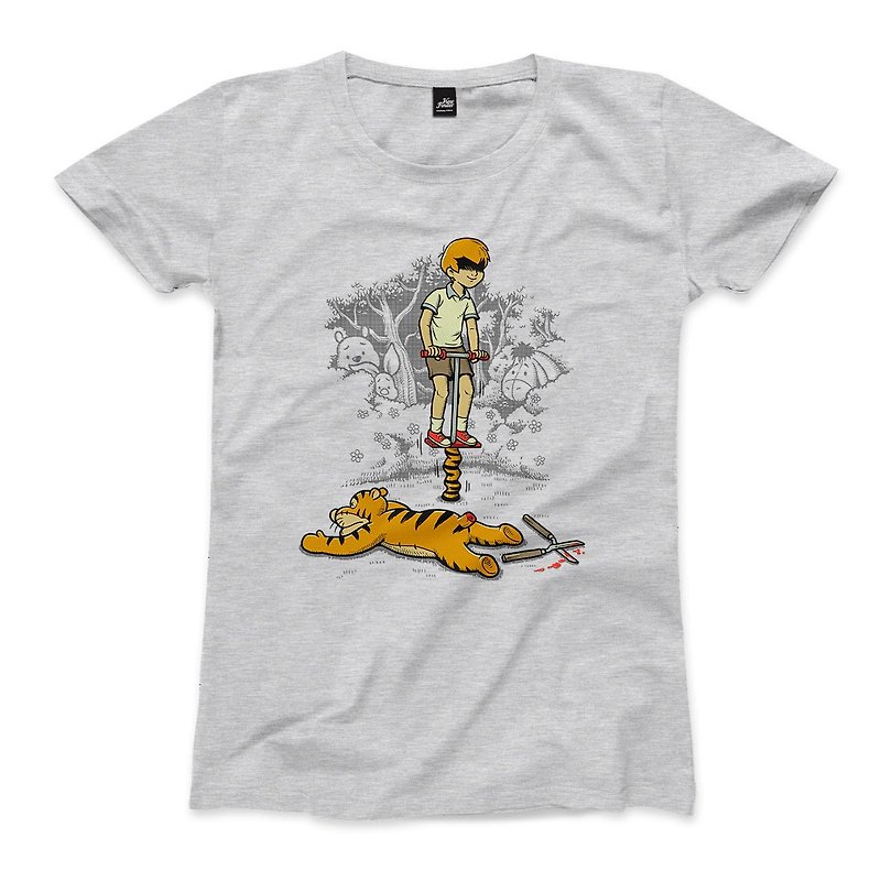 Jumping Tigers - Dark Grey - Female T-shirts - เสื้อยืดผู้หญิง - ผ้าฝ้าย/ผ้าลินิน สีเทา