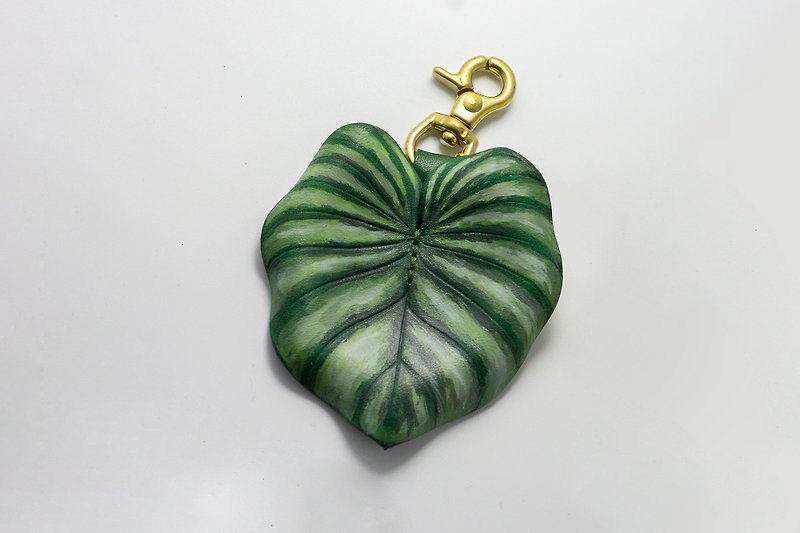Philodendron Plowmanii Leather Bag Charm - Keychains - Genuine Leather Green