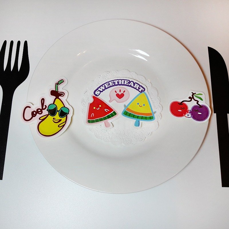 Fruit 啾 Mi summer heat QQ handmade stickers cool banana watermelon sweet cherry kiss - Stickers - Paper Multicolor