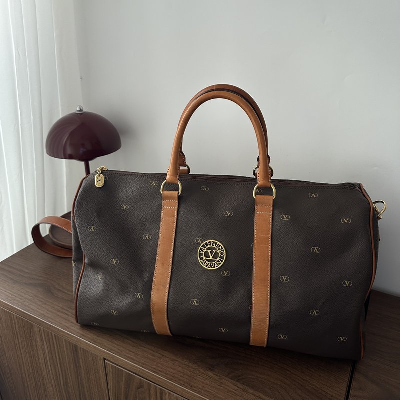 VALENTINO 華倫天奴 經典棕色 Logo 旅行包 - 手提包/手提袋 - 真皮 咖啡色