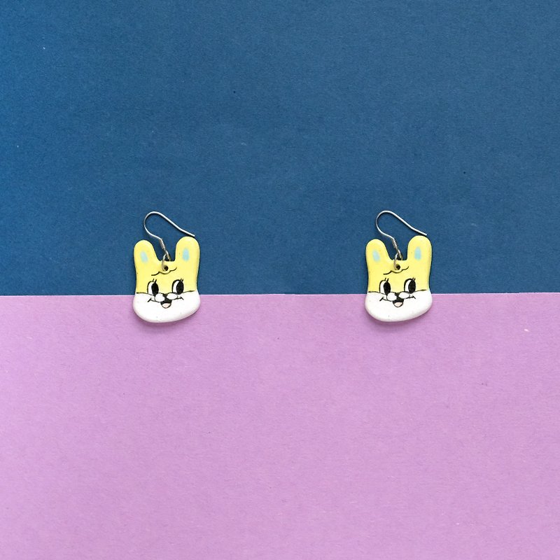 Bunny ceramic earrings - ต่างหู - ดินเผา สีเหลือง