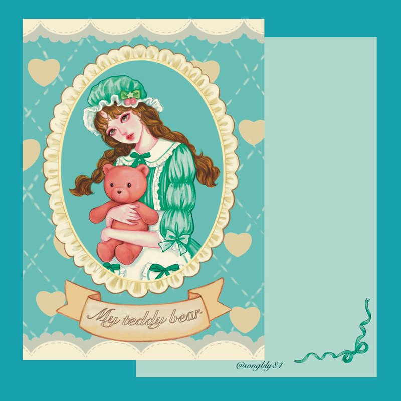 my teddy bear postcard - 卡片/明信片 - 紙 綠色