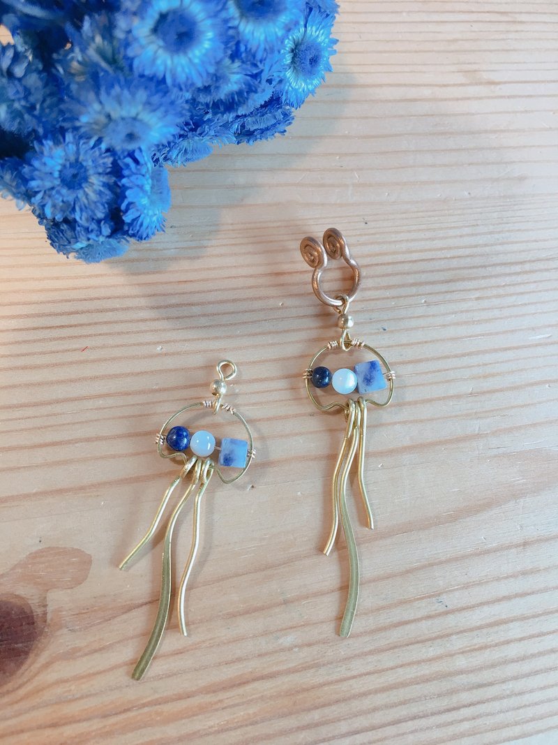 Painless Clip-On/jellyfish handmade earrings - ต่างหู - ทองแดงทองเหลือง 