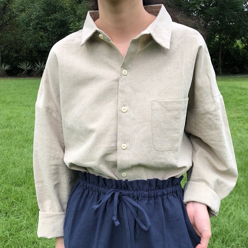 Beige cotton Linen shirt / day by day - เสื้อเชิ้ตผู้หญิง - ผ้าฝ้าย/ผ้าลินิน สีกากี