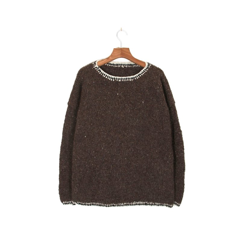 [Vintage] eggplant white collar knit vintage knit sweater - Men's Sweaters - Wool Brown