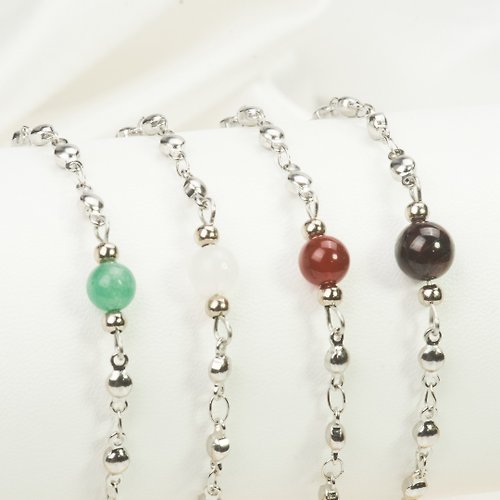 Sense Jewel Bracelet with 1 auspicious Stone, stainless steel chain, fashion pattern, round beads, enhancing auspiciousness.