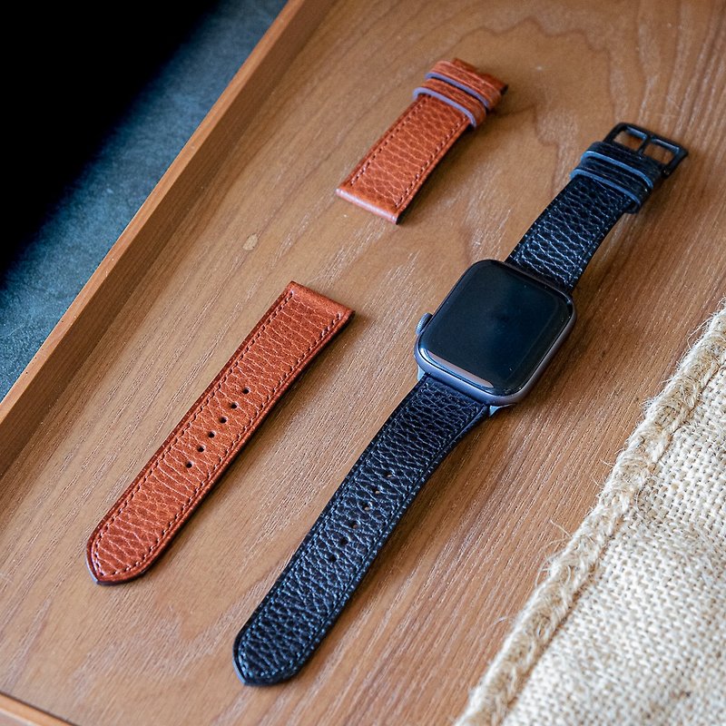 apple watch strap strap custom handmade strap Dollaro leather series - Watchbands - Genuine Leather Black