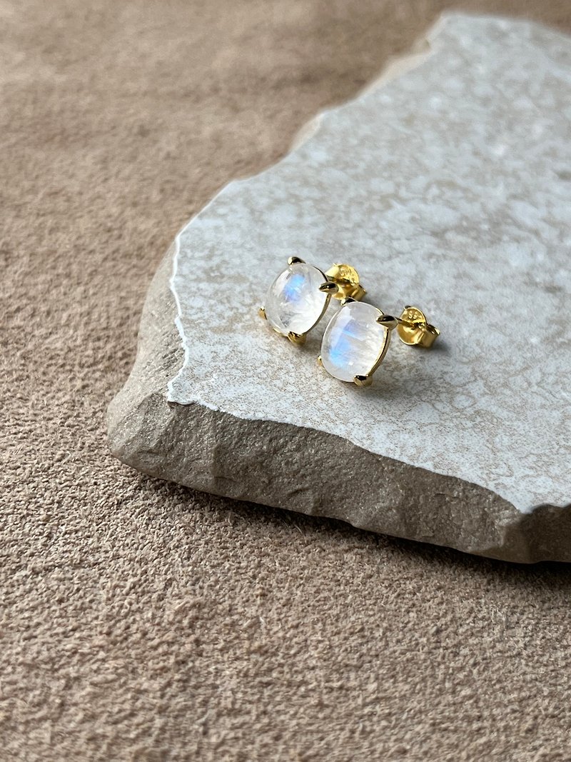 Semi-Precious Stones Earrings & Clip-ons White - Featured 18kgp Stud Earrings Blue Moonstone