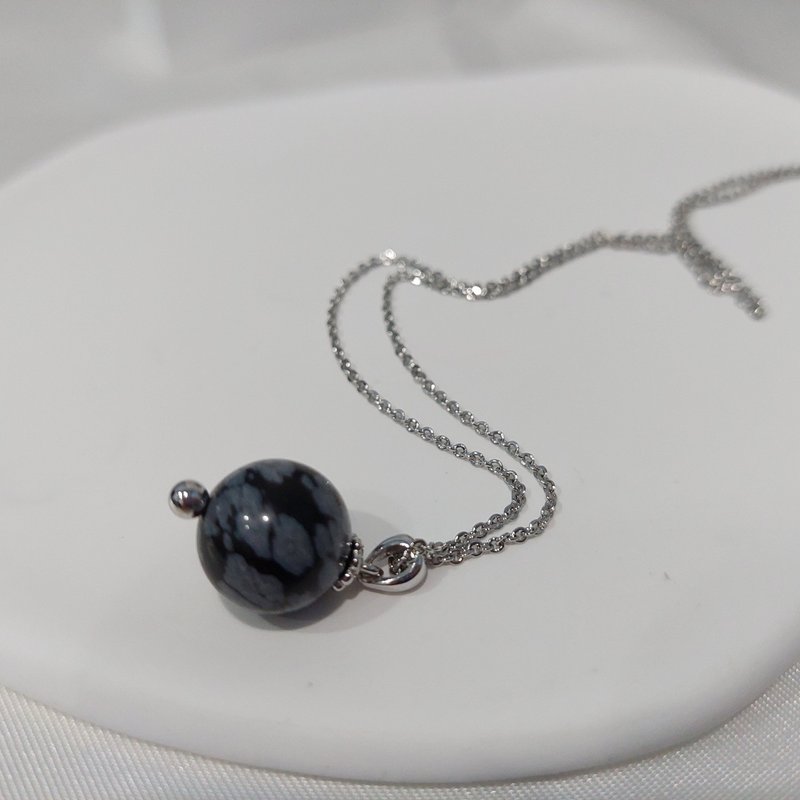 Natural Snowflake Obsidian Necklace - Necklaces - Gemstone Black