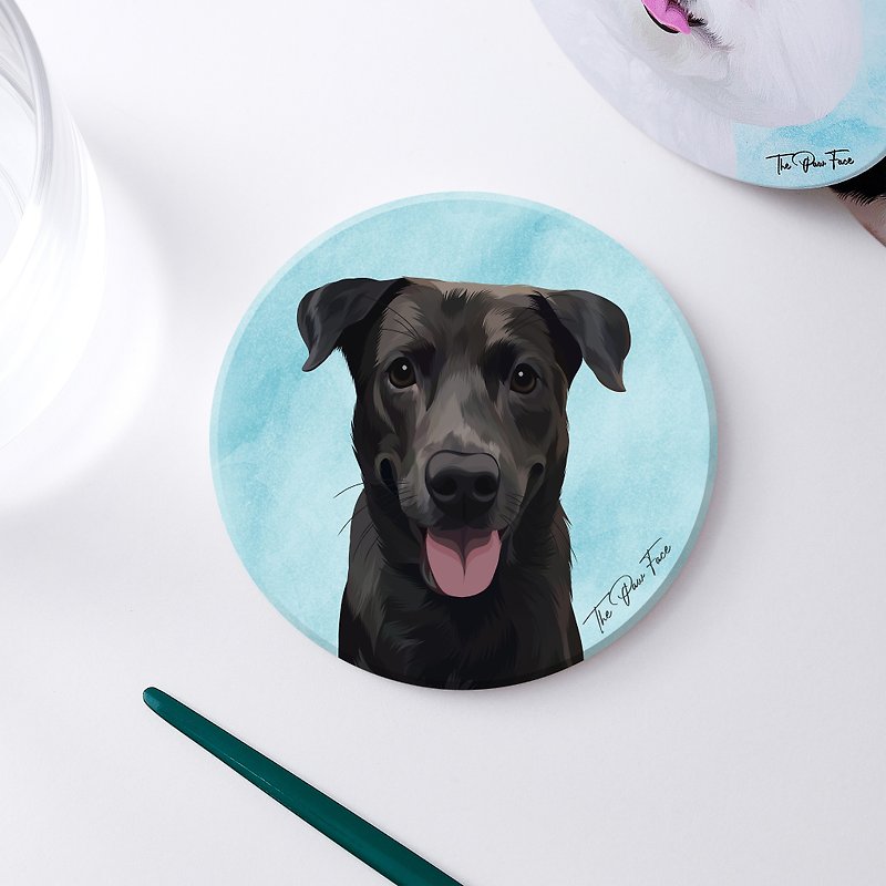 Black Mixed Breed-round ceramic absorbent coaster/animal/homeware - Coasters - Pottery 