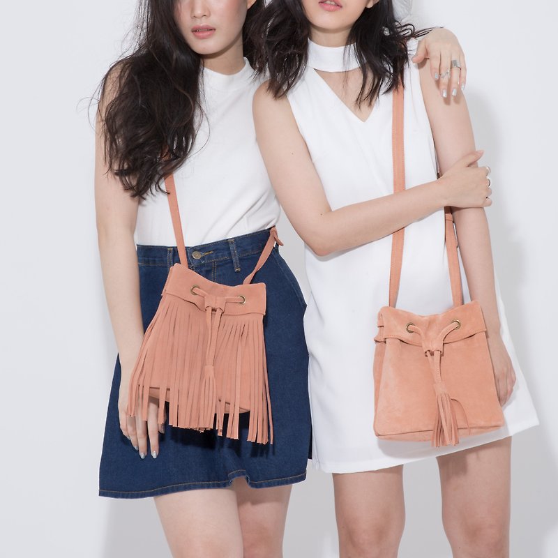 Leather fringe Bag ( Gray) : The Undressed - 側背包/斜孭袋 - 真皮 橘色