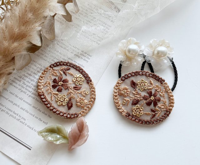 インド刺繍リボン パッチンピン&ヘアゴムorミニクリップ キッズアクセサリー ベビーアクセサリー - ショップ Lino handmade  ヘアアクセサリー - Pinkoi