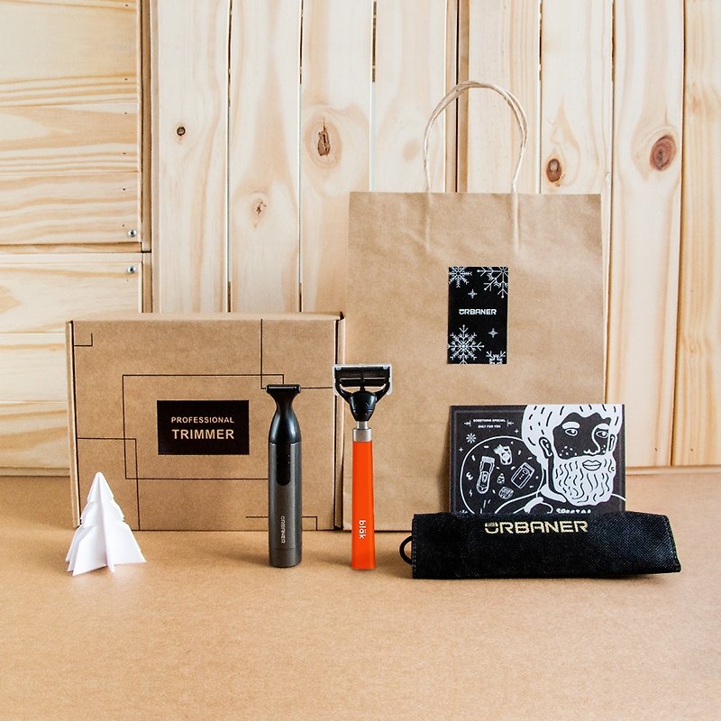 Free shipping - Christmas hardcover gift box Auburn electric razor +blak manual razor Christmas gift - Makeup Brushes - Waterproof Material Orange
