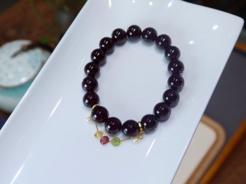 Angel's tears 天使之淚 Jewelry Design 天然原礦石榴石 碧璽彩虹平安扣設計單圈手持手串s