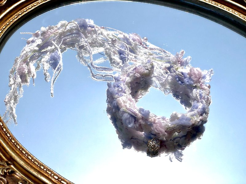 Hand-twisted yarn woven sea glass open bracelet - Bracelets - Cotton & Hemp Multicolor
