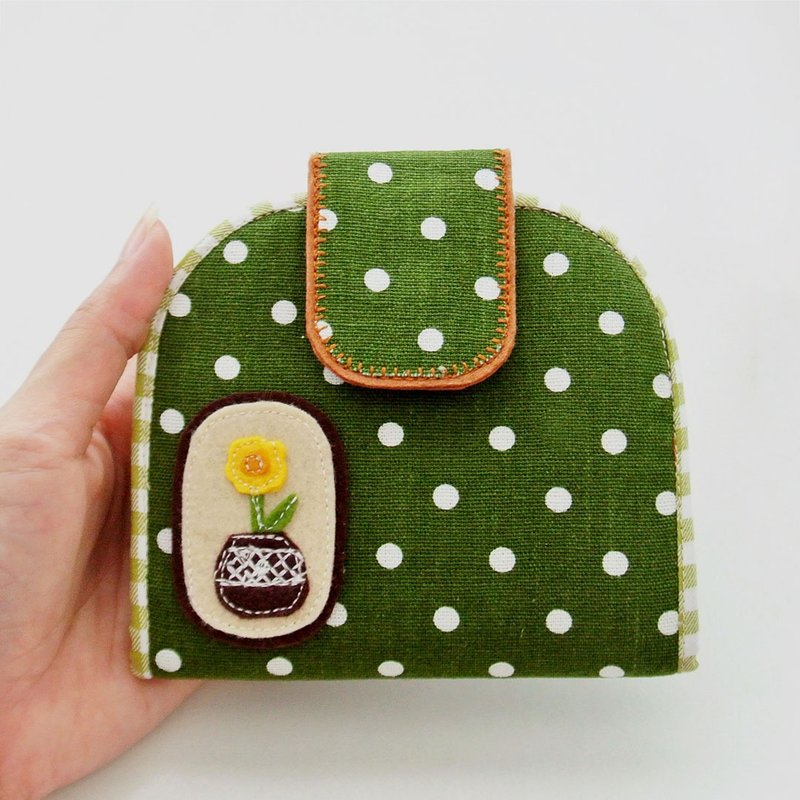 Card Holder Wallet, Keychain Wallet, Change Purse - Cactus G - 皮夾/長短夾/錢包 - 棉．麻 綠色