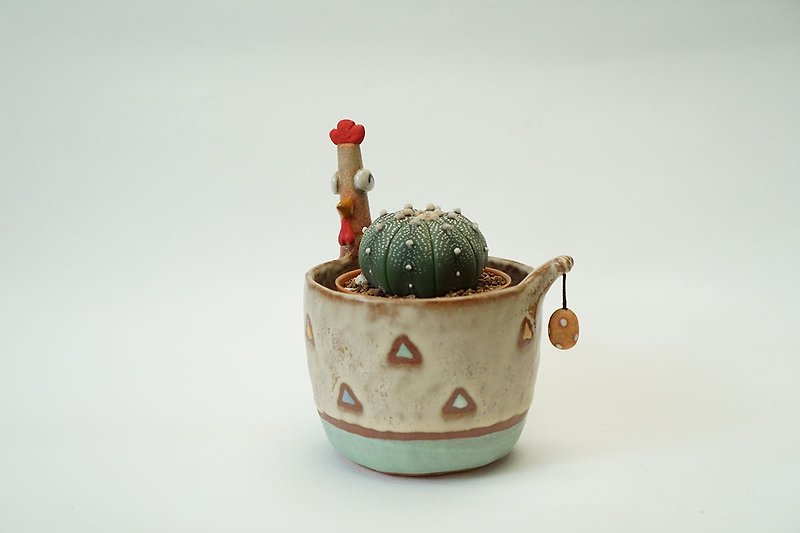 サボテン・サボテン・サボテン、植え付けられた小さな手作りセラミック工場 - 花瓶・植木鉢 - 陶器 ホワイト