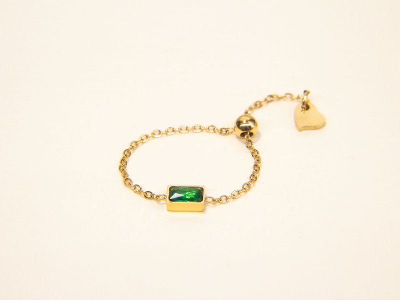 Emerald Gemstone Ring | 18K Gold Thin Chain Ring | Emerald Chain Ring - General Rings - Other Metals 