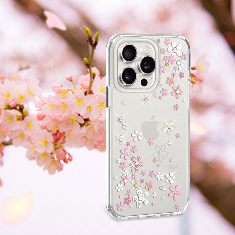 iPhone 16/15/14/13/12/11 series thin and light military standard anti-fall color diamond phone case-Romantic Sakura - Phone Cases - Other Materials Multicolor