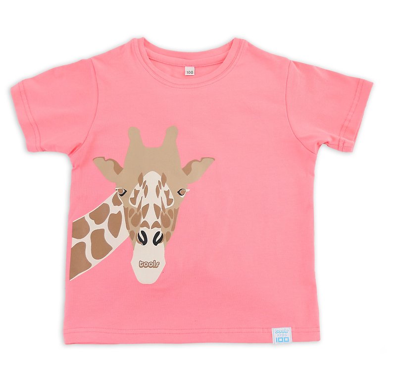 Tools cotton children's pink giraffe 170302 - เสื้อยืด - ผ้าฝ้าย/ผ้าลินิน สึชมพู
