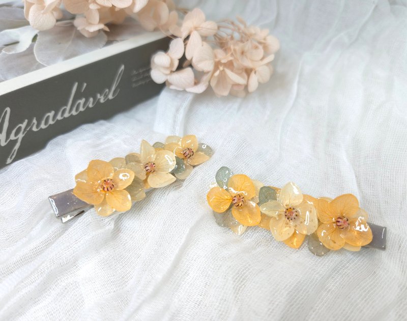 秋意拼接花瓣系列永生花髮夾 - 髮夾/髮圈 - 植物．花 橘色