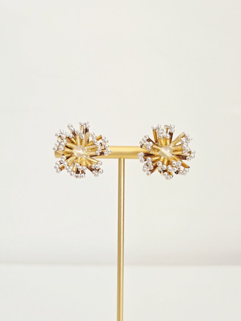 花火 - 大款茶金黃水晶耳環 - 耳環/耳夾/耳骨夾 - 其他材質 