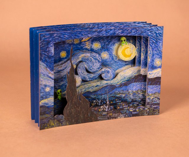 3D Famous Painting Card] Van Gogh Starry Night-Cat Type/Alien Type |  Exquisite Gift Universal Card - Shop Wizhead Cards & Postcards - Pinkoi