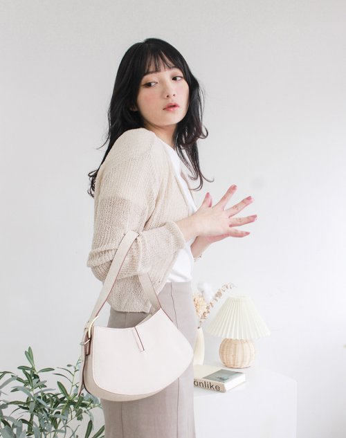 Vegan Leather Avis Mini Hobo Bag Underarm Bag Cream White - Shop RBRK  Designer handbag & Accessories Messenger Bags & Sling Bags - Pinkoi