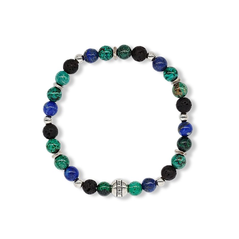 String series night sky bracelet 925 sterling silver lapis lazuli malachite volcanic rock - Bracelets - Jade Multicolor