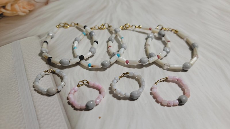 【Christmas Gift Box】【Quick Shipping】Yibeizi Bracelet Ring Set - Bracelets - Plants & Flowers White
