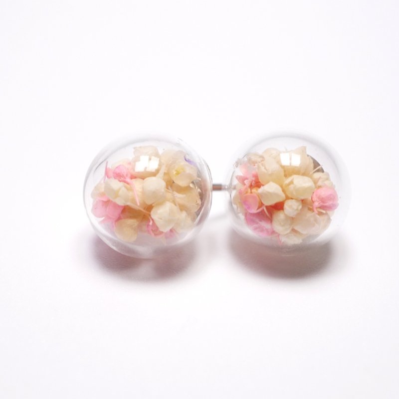 A Handmade 淡粉紅配白滿天星玻璃球耳釘 - 耳環/耳夾 - 玻璃 