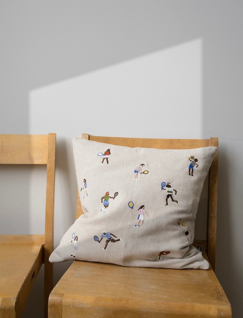 Nordic designer model – embroidered pillowcase TENNIS EMBROIDERED - Pillows & Cushions - Cotton & Hemp Khaki