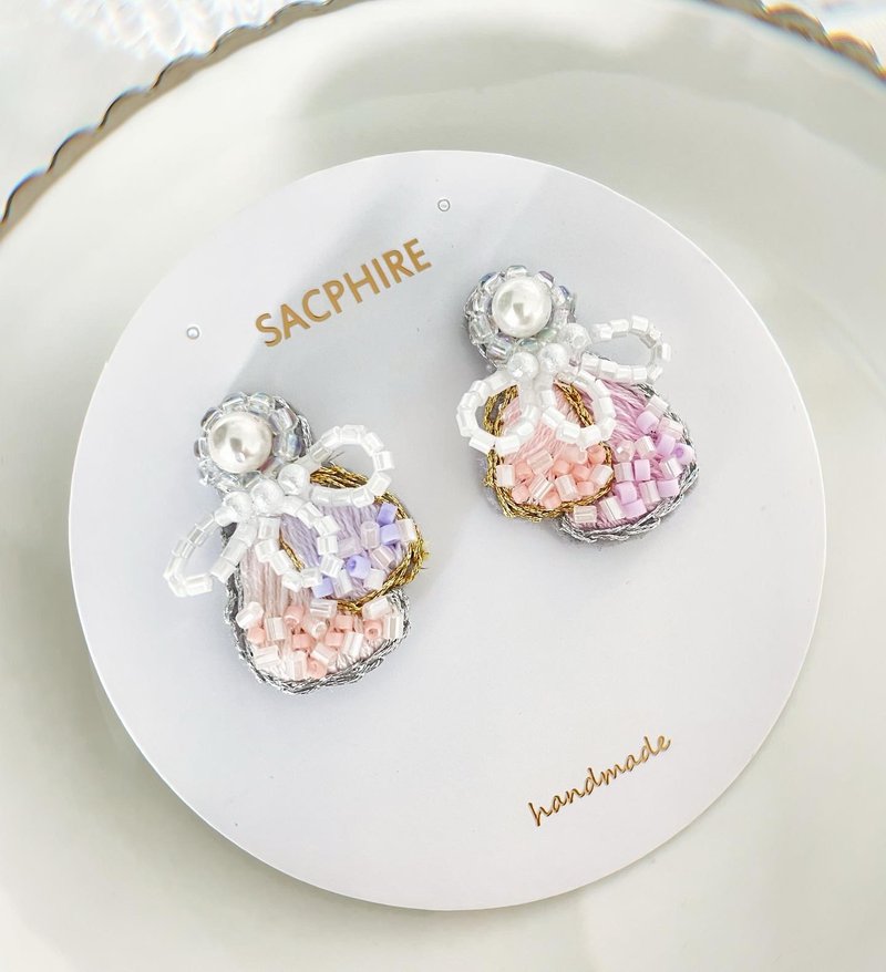 Butterfly Hand Embroidered Earrings Dreamy Romantic Elegant Poetic Whimsical - Earrings & Clip-ons - Thread Pink