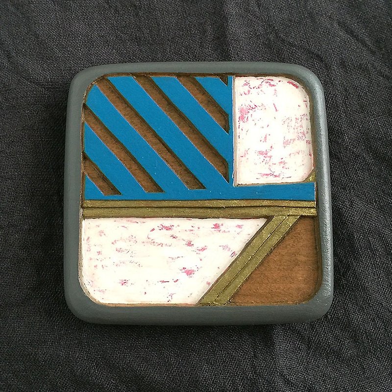 Vanity Hand Mirror Mini (stripe) - 化妝掃/鏡子/梳子 - 木頭 藍色