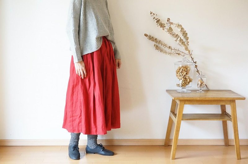 French Linen tuck skirt LADY'S - Skirts - Cotton & Hemp 