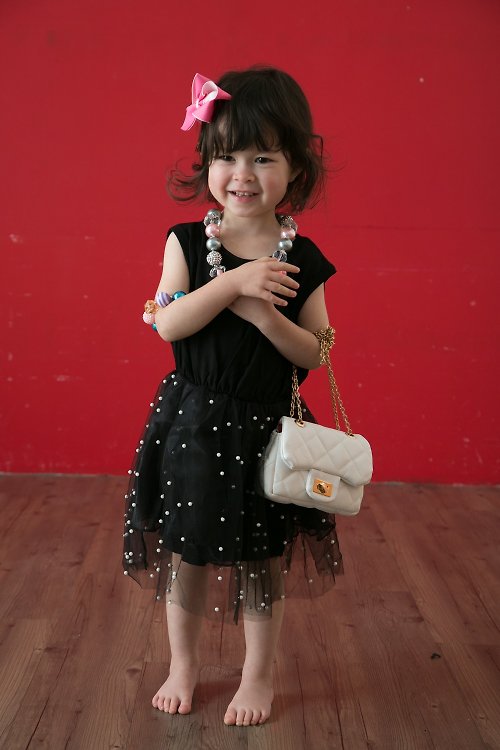 Cutie Bella 美好生活精品館 無袖連身珍珠紗裙洋裝Dress Tu Tu-Black Pearl