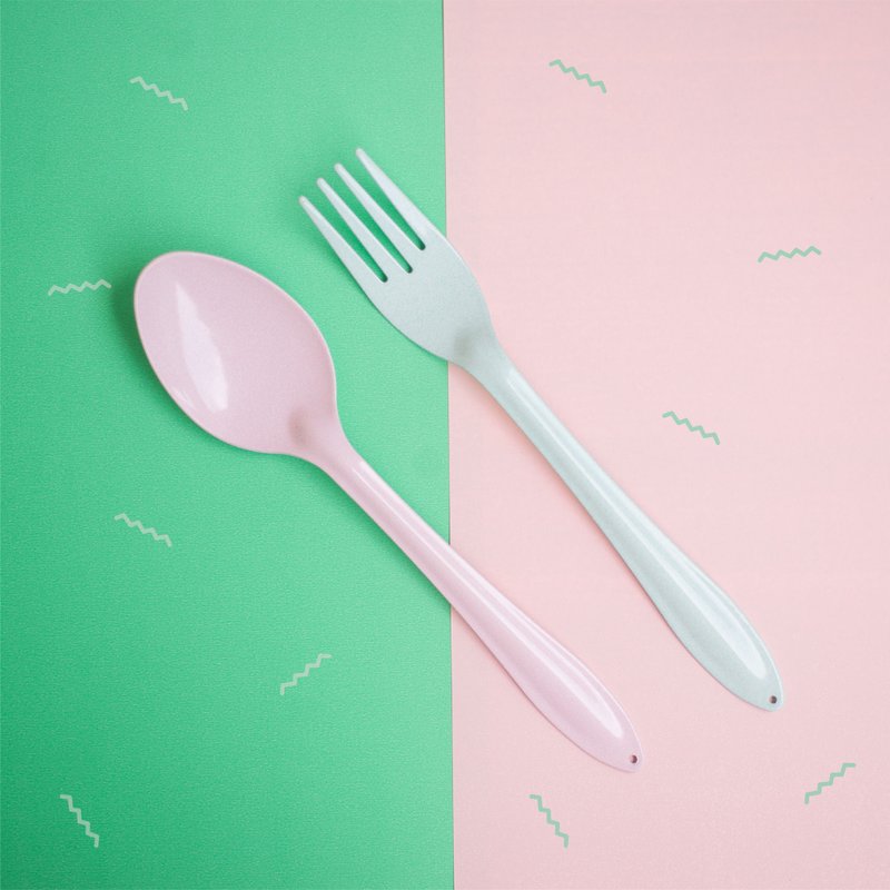 Pink Spoon+Green Mint Fork : Switch Sweet Collection - 刀叉/湯匙/餐具組 - 琺瑯 粉紅色