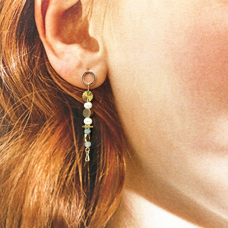 Mini Pearl 14K Gold Earrings【Pearl earrings】【Amazonite Earrings】Mothers Day Gift - ต่างหู - ไข่มุก สีน้ำเงิน