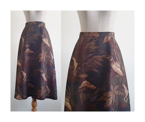 PaiissaraEveryday Vintage Green Brown Duck Print Skirt