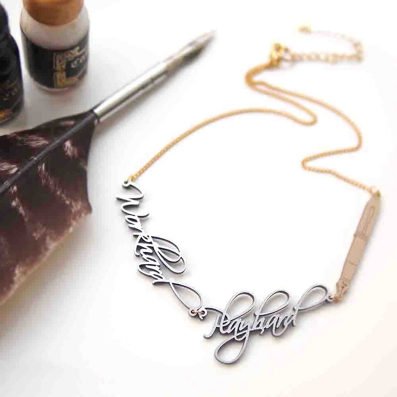 Calligraphy Workhard Playhard Necklace - Chokers - Acrylic Gold