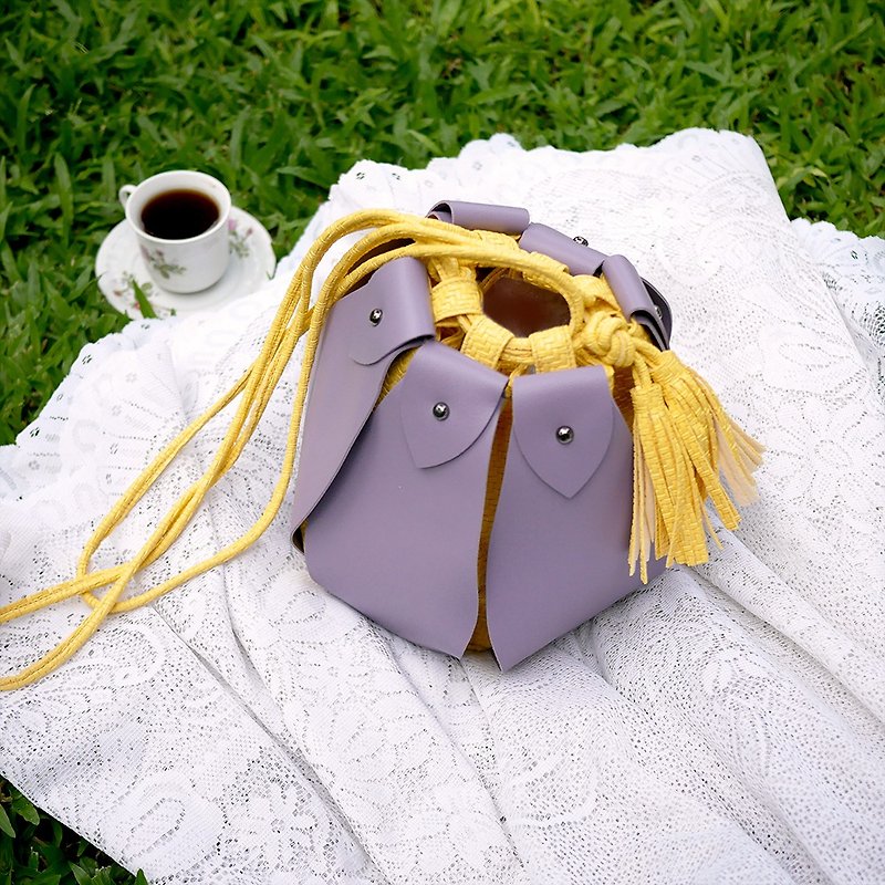 Purple yellow - Fateh the drawstring bucket bag - 側背包/斜孭袋 - 人造皮革 紫色