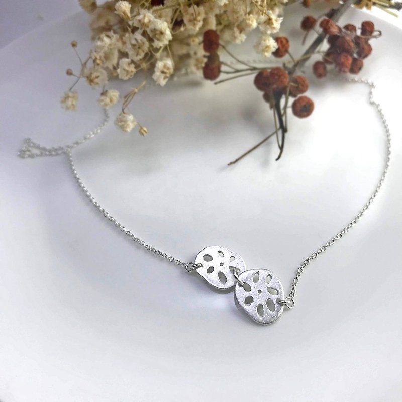 /  Lotus root / Silver necklace-handmade gift - สร้อยคอ - เงินแท้ สีเงิน
