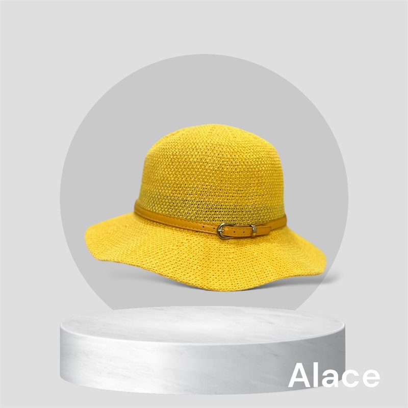 Wavy Belt Hat - Brilliant Yellow - หมวก - ผ้าฝ้าย/ผ้าลินิน 