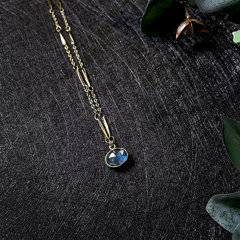 VIIART. riddle. Labradorite covered Silver plated 18K vintage gold necklace clavicle chain - Necklaces - Copper & Brass Blue