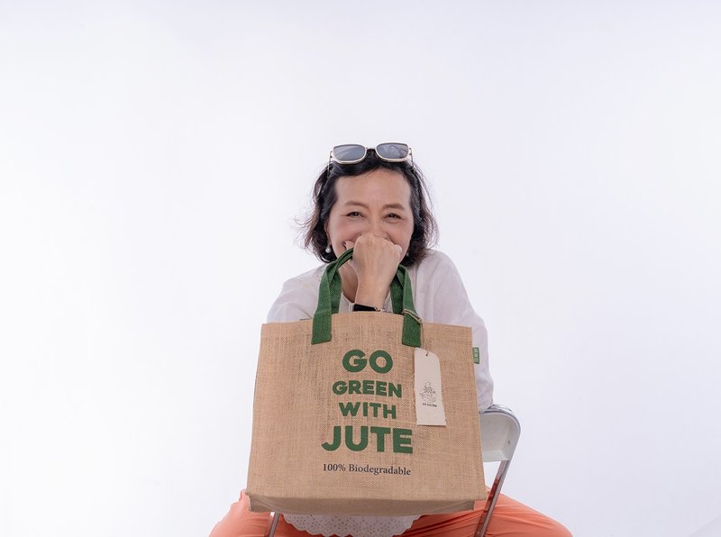 Go Green With Jute KKJuteBag - กระเป๋าแมสเซนเจอร์ - ผ้าฝ้าย/ผ้าลินิน สีเขียว