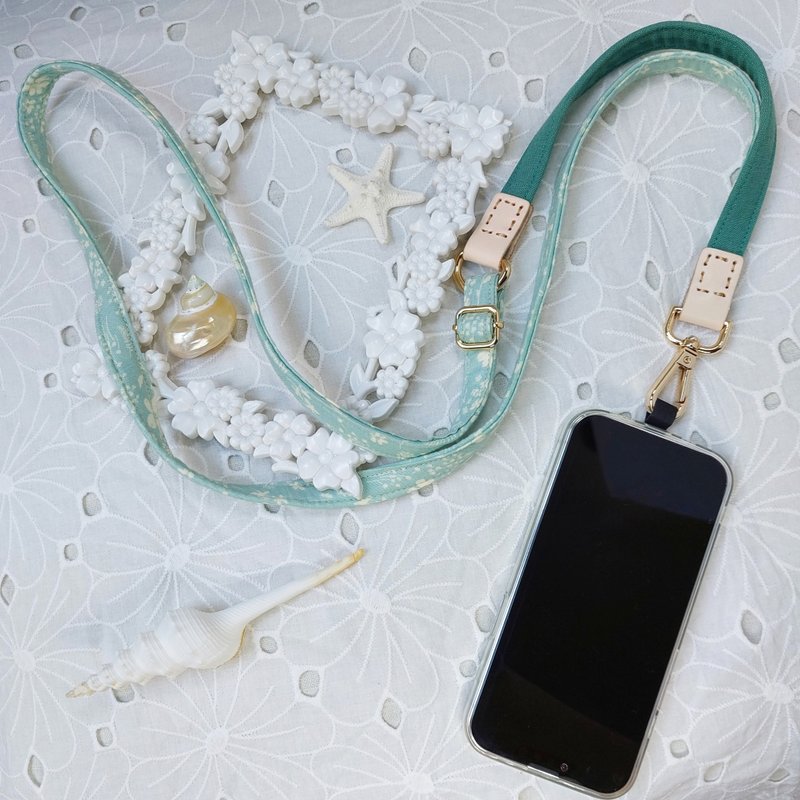 Three-in-one multi-functional lake green fresh wind Korean cotton mobile phone oblique strap / oblique strap / back rope / - Lanyards & Straps - Cotton & Hemp Green
